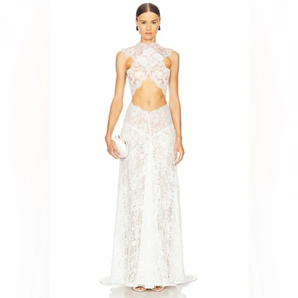 Bronx & Banco NAIA White Lace Bridal Sheer Gown L NWOT - Picture 4 of 8